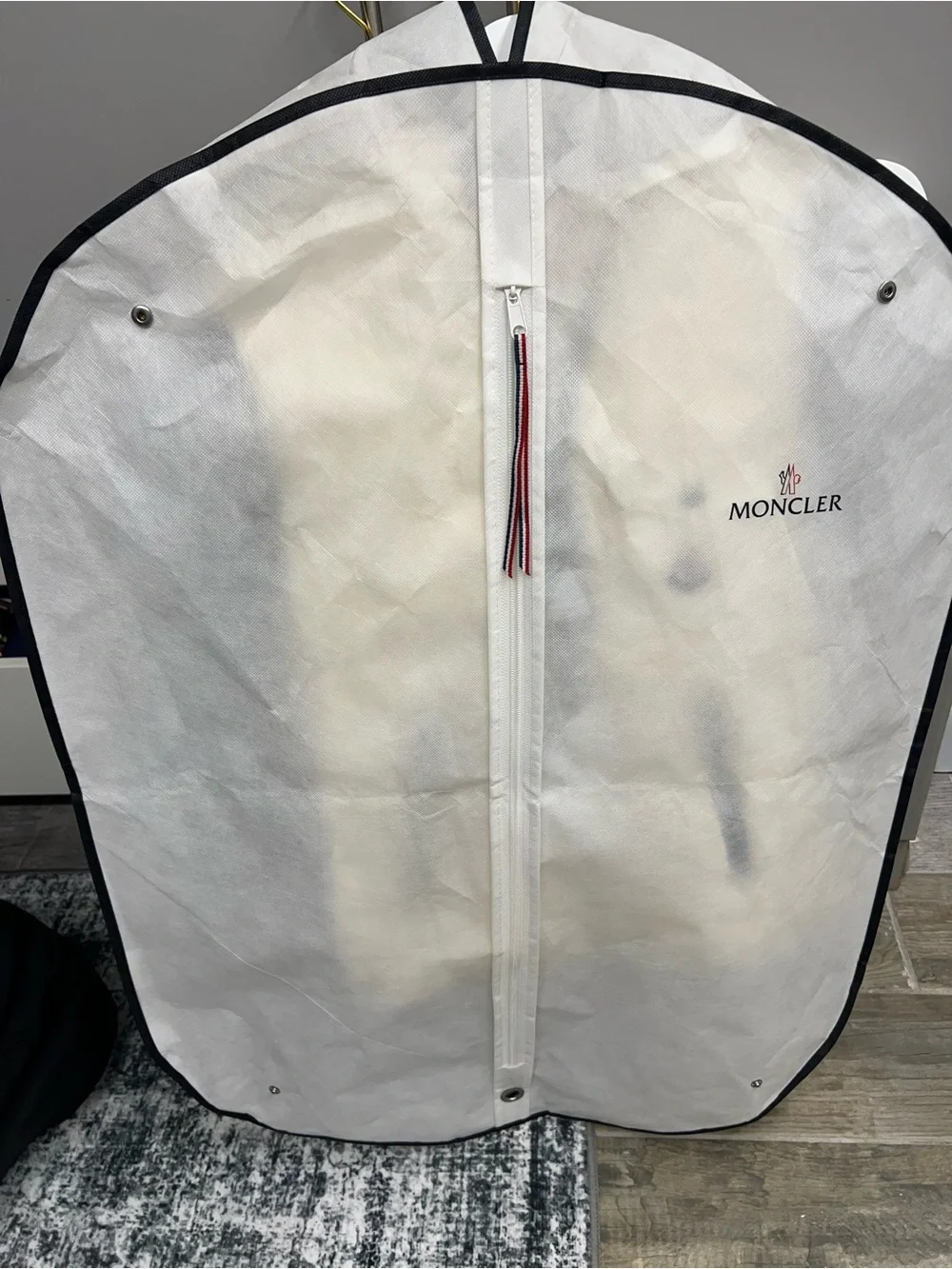 Moncler Ivory Quilted Hooded Down Vest with Black Trim